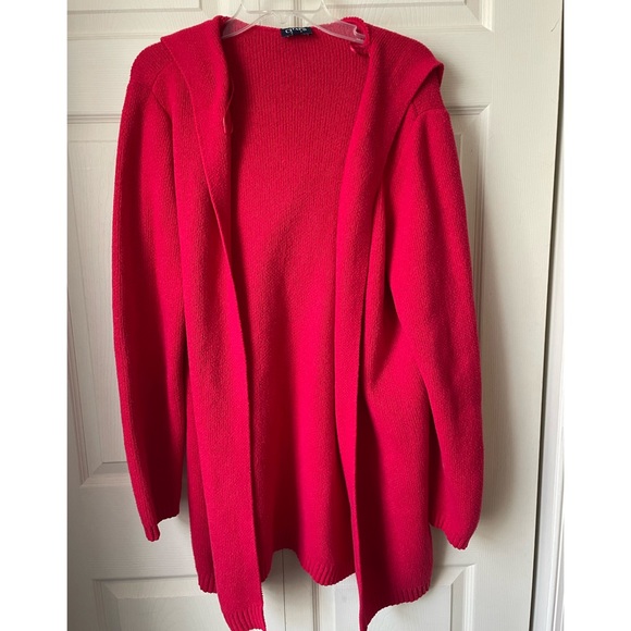 CHAPS long hooded open red cardigan - Picture 3 of 6